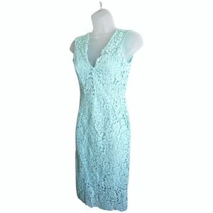 Bardot Womens Sleeveless V-Neck Button Detail Lace Sheath Dress Lt Blue‎ Size XS